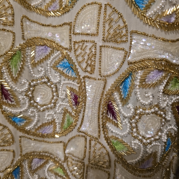 SEQUIN ORIGINAL Vintage Hand Beaded Silk Jacket Shoulder Pads Bead Work LARGE - Picture 6 of 17